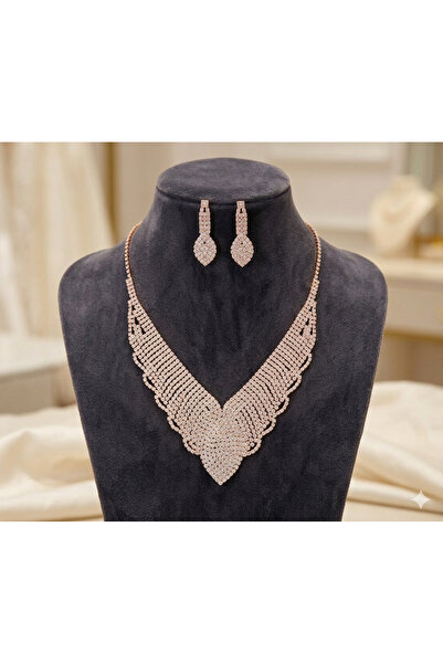 byozanyılmaz Completely Set with Stones Necklace and Earring Set