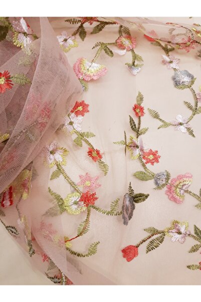 Safir Kumaş Abiye Elbiselik Uçuk Yavru Ağzı Zemine Nakış Brode Dantel 2.5 Metre