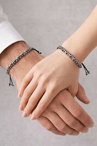 MODA MANANI 1 Piece Silver Color Geometric Segmented Anthracite Beaded Adjust...