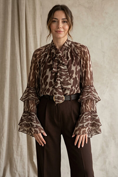 Suziş Neck Tie-Up Chiffon Blouse 5024