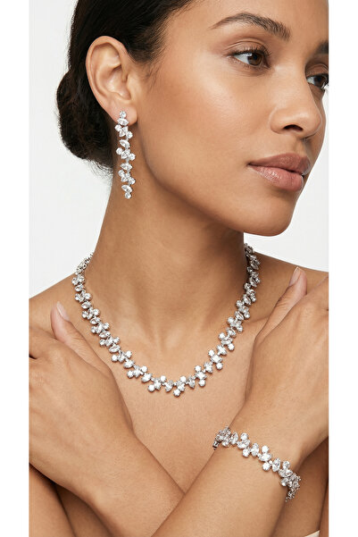 HUBANN Luxury Crystal Stone Necklace Choker Bracelet Earrings Jewelry Set Eve...