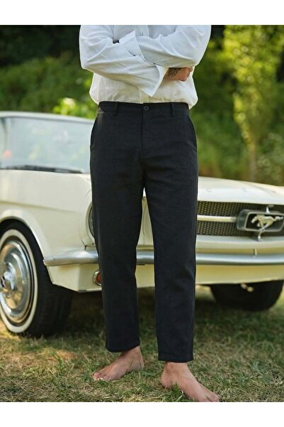 OUTFİT MAN Regular Fit Linen Trousers Black