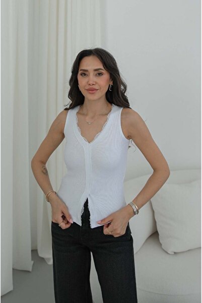 Havoş White Kane Collar Shirt and Lace Piece Undershirt