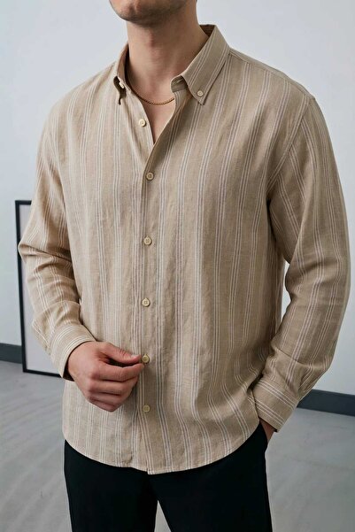 Wonraces Men's Half Oversized Comfortable Fit Stripe Patterned Summer Long Sl...