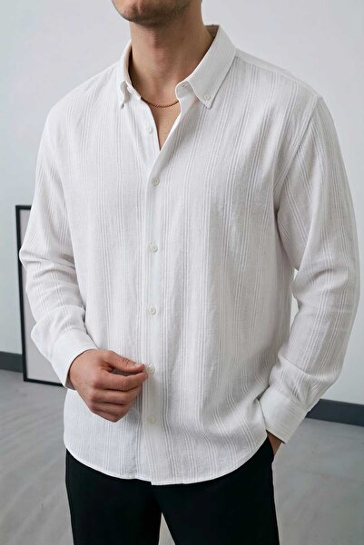 Wonraces Men's Half Oversized Comfortable Fit Stripe Patterned Summer Long Sl...