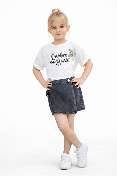 Bambam Κοριτσίστικο Capture με τύπωμα Λευκό T-shirt και Σορτς Φούστα 25288