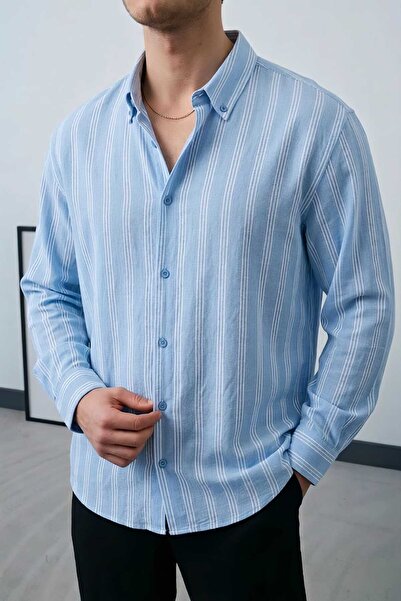 Wonraces Men's Half Oversized Comfortable Fit Stripe Patterned Summer Long Sl...