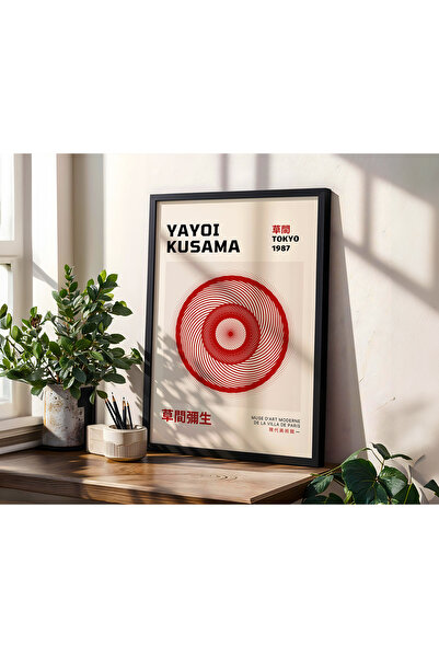 KALİA HOME Siyah Ahşap Çerçeveli Tablo, Modern Çerçeveli Poster, Yayoi Kusama