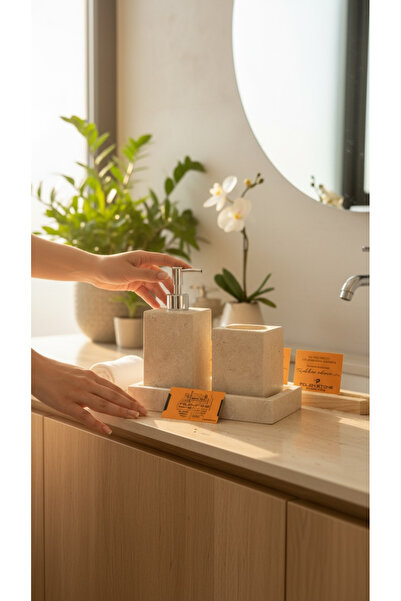 Polen Stone Set de baie din 3 piese din travertin natural 100% model pătrat