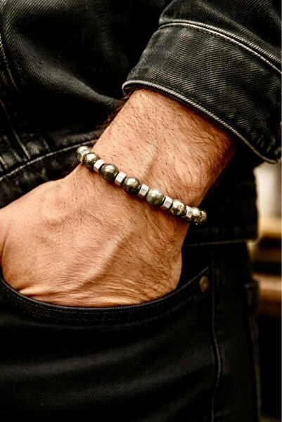 Atölye Olcay Eser Pirit & Hematite Natural Stone Men's Bracelet – Natural Sto...