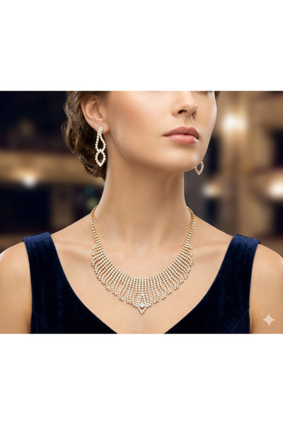 byozanyılmaz Completely Set with Stones Necklace and Earring Set