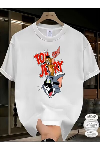 oneagılyazı Tricou, desen animat cu model Tom pisică ochelari de modă și desi...