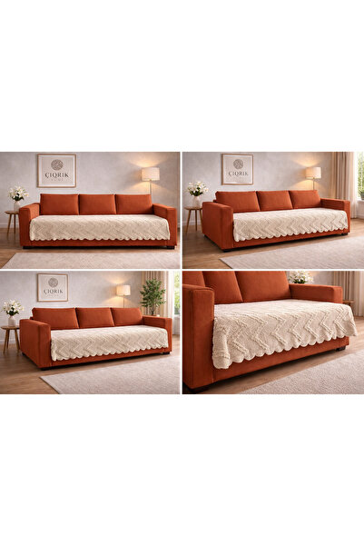 ÇIQRIK HOME Sakallı Şönil Koltuk Örtüsü Cm Kaymaz Yıkanabilir
