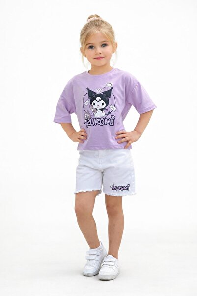 Bambam Girl's Kuromi Printed T-Shirt and White Shorts Set 26011L