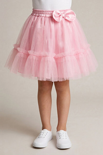 nacar çarşı Girl's Pink Elastic Waist Ribbon Detailed Ruffle Tutu Skirt April...