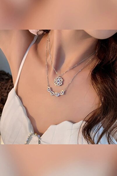 CAXBERN Zircon Stone Stainless Steel Magnet Openable and Closeable Clover Hea...