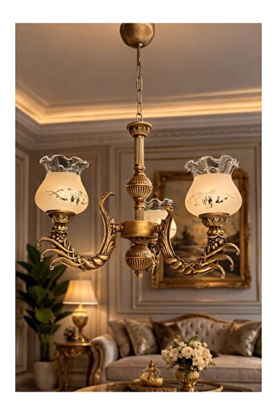 DEDE ÜZÜM KOL ZAMAK METAL AVİZE ESKİTME KAPLAMALI MAT SOMON RENGİ CAMLI