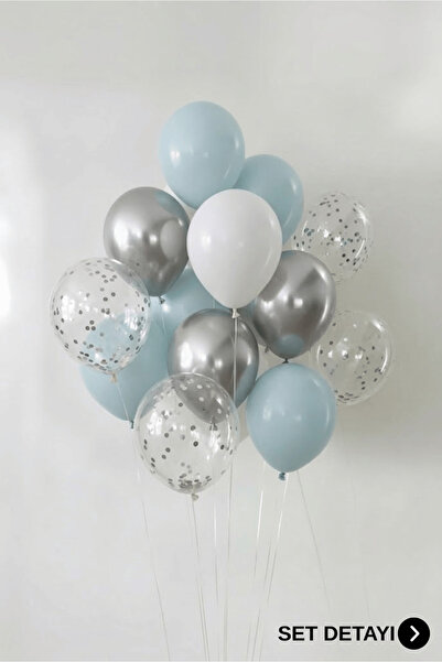 Bunloon 16 Parça Mavi Beyaz Krom Gümüş Şeffaf Balon Seti Frozen Doğum Günü Pa...