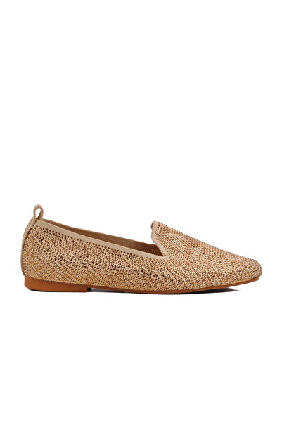 Aspor Beige Light Stone Embroidered Women's Ballerinas