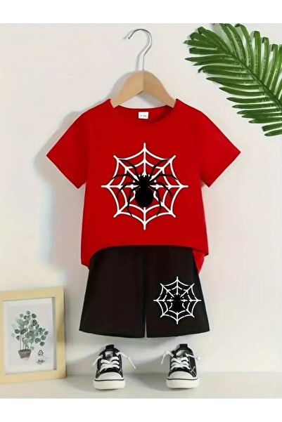 SVART WEAR Spider Printed Kids T-Shirt Shorts Bottom-Top Combination Set