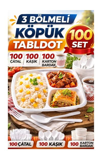 figanlar ambalaj 100 Kişilik Köpük Tabldot Seti 3 Bölmeli –100 Çatal 100 Kaşı...