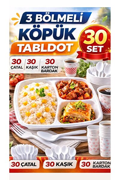 figanlar ambalaj 30 Kişilik Köpük Tabldot Seti 3 Bölmeli –30 Çatal 30 Kaşık 3...