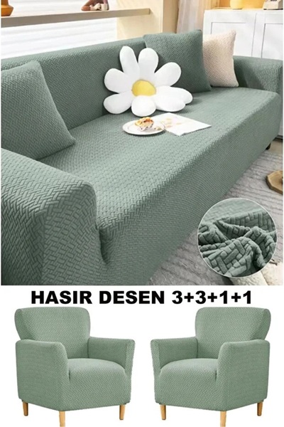 ARİFE HOME Jakarlı 3311 Tuğla Desen Streç Lastikli Koltuk Örtüsü Takımı Esnek...