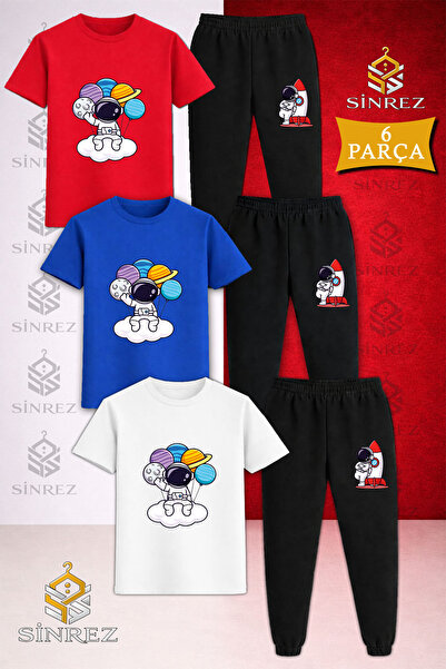 SİNREZ Set de trening cu tricou imprimat 3 piese pentru copii ASTRONAUT CLOUD...