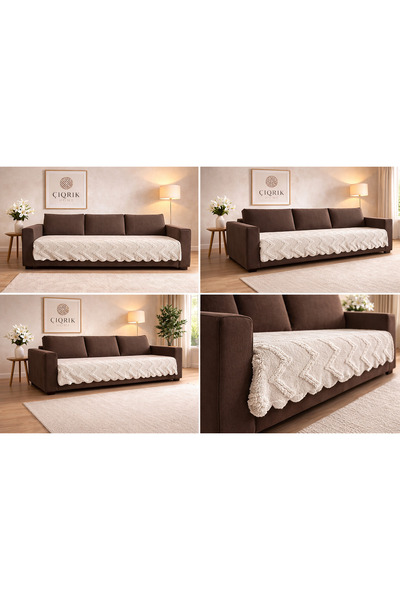 ÇIQRIK HOME Sakallı Şönil Koltuk Örtüsü Cm Kaymaz Yıkanabilir