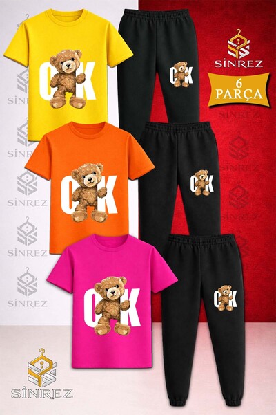 SİNREZ Set de trening pentru copii, 3 piese, cu imprimeu BEAR WHITE