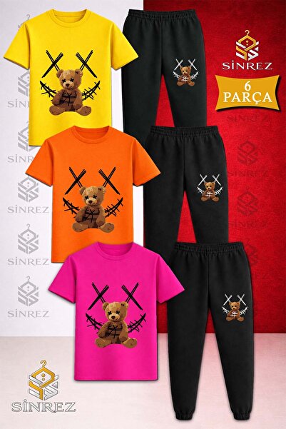 SİNREZ Set de trening pentru copii AYICIK YARNED CARPI BLACK, imprimat, 3 piese