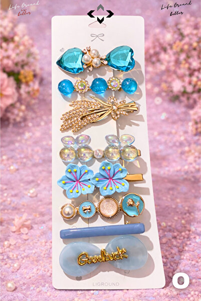 LİGROUND 8 PCS Kadın Toka Seti Renkli İnci Taşlı Fiyonk Detaylı Çıtçıt Toka M...