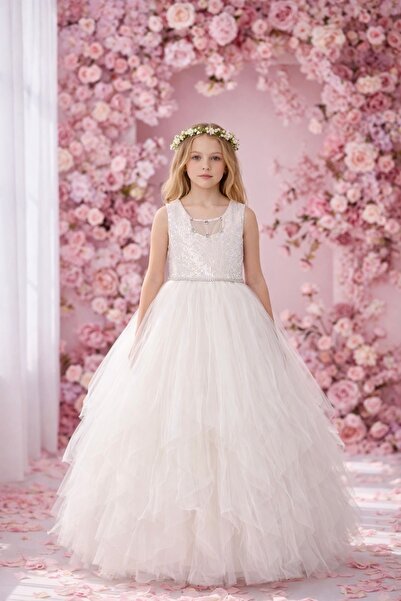 Lindissima Payetli Kız Çocuk Abiye Elbise 10-14 Yaş, Kabarık, Prenses modeli,...