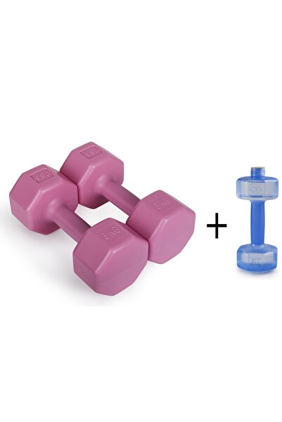 PS SPOR 2 x 3 Pembe Renk Dambıl Set ve 1 Adet 0.5Kg(ML) Mavi Renk Dambıl Suluk