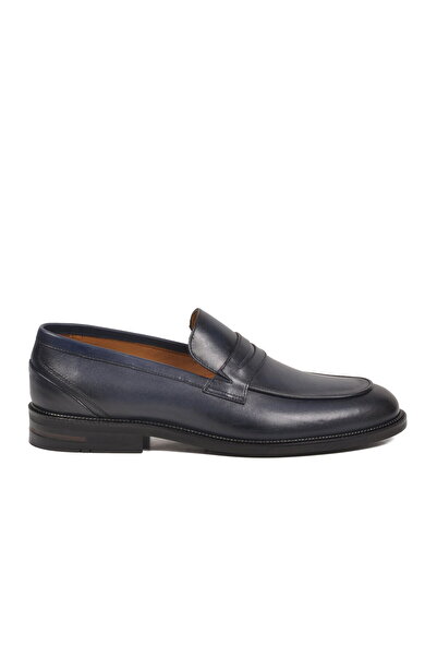 Aspor Navy Blue Genuine Leather Men's Classic Shoes