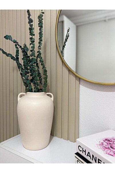 Tuge Home Kulplu Küp Seramik Vazo – Kum Beji