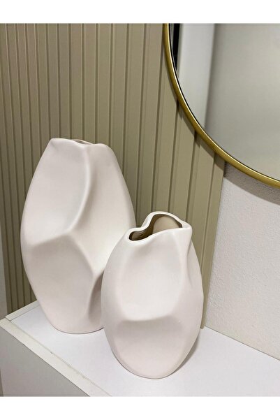 Tuge Home Kuğu Takım 2’li Seramik Vazo – Kırık Beyaz