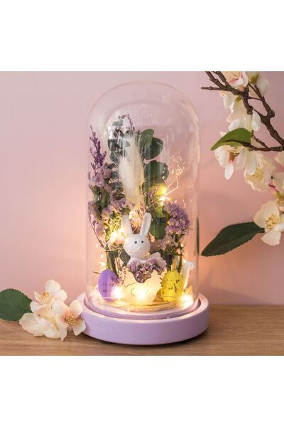 OEM Cupola Decorativa de Paste din Sticla cu Flori Artificiale Iepuras & LED ...