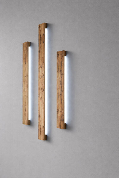 HOMEMADES Lampă decorativă LED din lemn – Set 3 elemente pentru perete