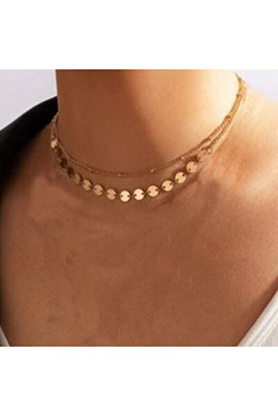 Generic Brand Gold Color Two Layered Ball and Sequin Chain Necklace