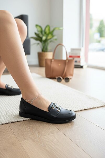 serhatlar حذاء إينوخ نسائي ذهبي هندسي بإبزيم حذاء لوفر مريح حذاء مسطح