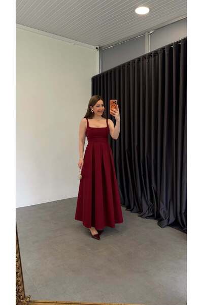 elif teke Mira Large Pleated Dress in Claret Red, Pack of Adjustable Strap