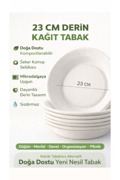 figanlar ambalaj 23 cm Derin Kağıt Tabak Kompostlanabilir Şeker Kamışı Doğa Dostu Dayanıklı Davet Tabak 100 adet