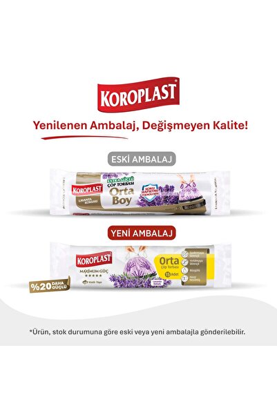 TR Koroplast Lavanta Kokulu Büzgülü Orta Boy Çöp Torbası 15 Adet