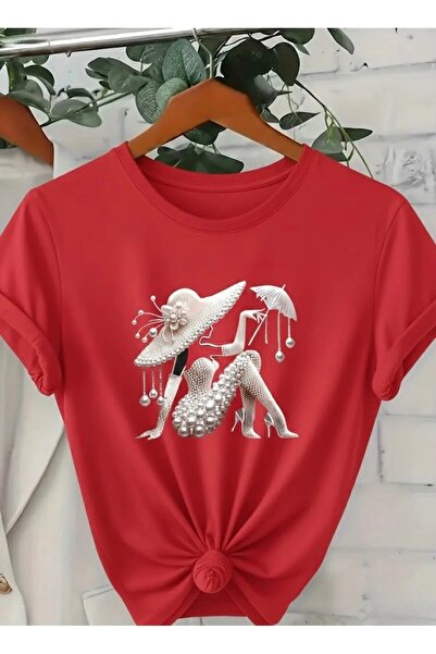 oneagılyazı Women's Printed Oversized Crewneck T-Shirt with Hat