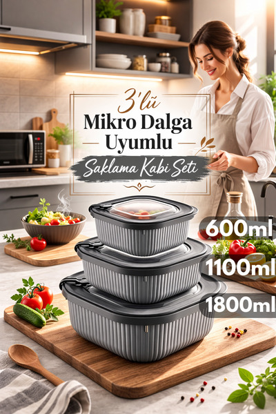 PONÇİK STORE 3-Piece Storage Set with Silicone Lids and Air Extraction Compar...