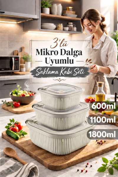 PONÇİK STORE 3-Piece Storage Set with Silicone Lids and Air Extraction Compar...