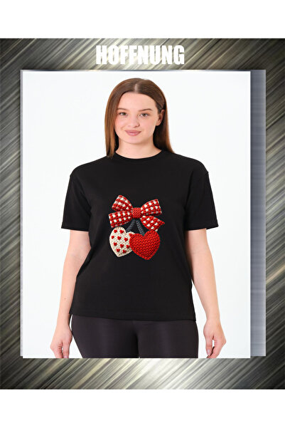 HOFFNUNG Unisex Short Sleeve Round Neck Love Cherries Printed Solid Color Tshirt