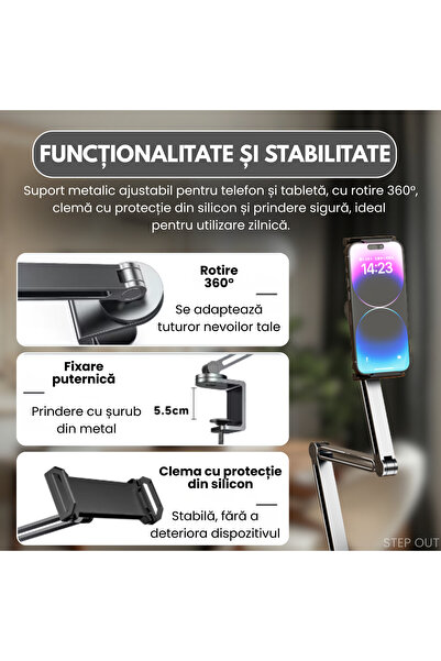 OEM Suport pentru telefon și tabletă, braț telescopic reglabil pentru telefon de 6-12,9 inci