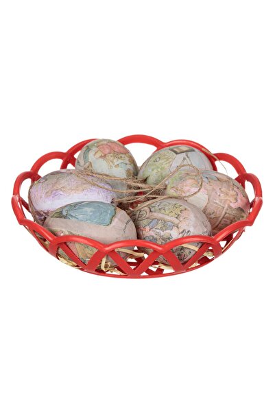 OEM Oua Decorative de Paste cu Model Vintage Iepuras in Cosulet 6cm - 6buc